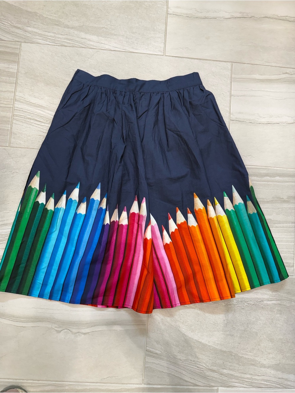 Navy Skirt with Rainbow Pencil Print